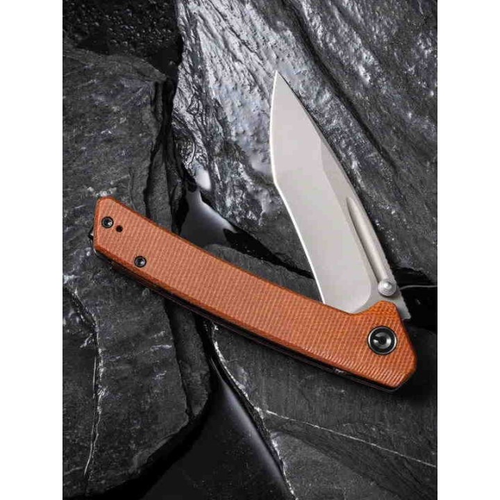 Couteau CIVIVI Nadder Brown Lame Tanto N690 Manche Micarta IKBS Linerlock Clip CIVC2021B - Livraison Gratuite