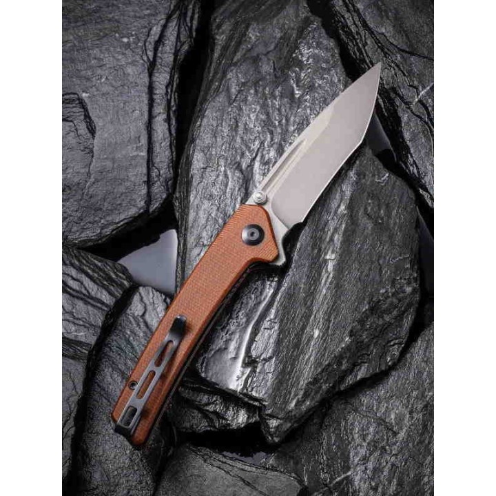 Couteau CIVIVI Nadder Brown Lame Tanto N690 Manche Micarta IKBS Linerlock Clip CIVC2021B - Livraison Gratuite