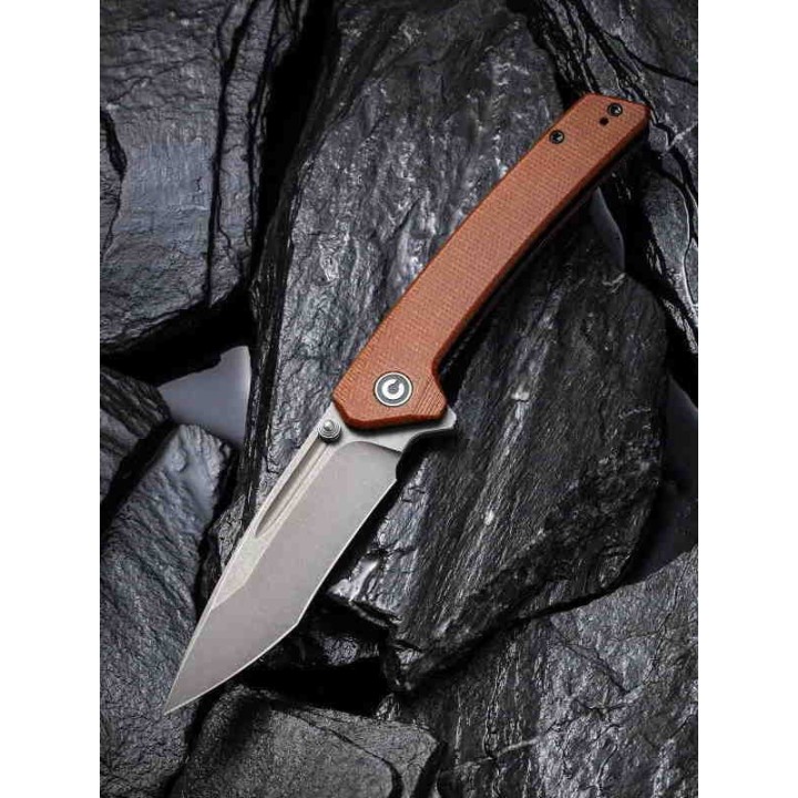 Couteau CIVIVI Nadder Brown Lame Tanto N690 Manche Micarta IKBS Linerlock Clip CIVC2021B - Livraison Gratuite