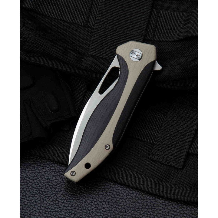 Couteau Bestesh Komodo Black/Tan Lame Acier D2 Manche G10 Linerlock Clip BTKG26B - Livraison Gratuite