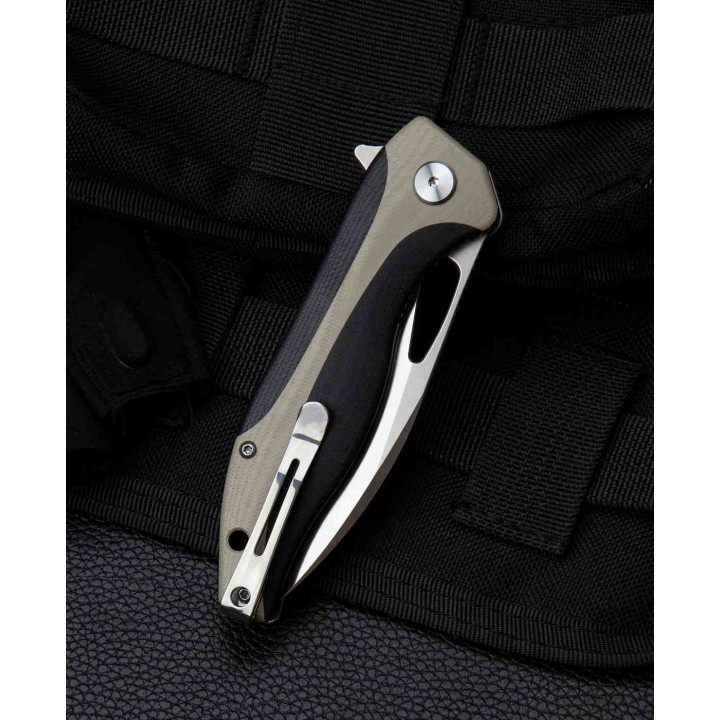 Couteau Bestesh Komodo Black/Tan Lame Acier D2 Manche G10 Linerlock Clip BTKG26B - Livraison Gratuite