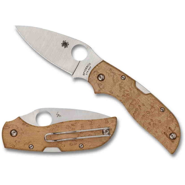 Couteau Spyderco Chaparral Maple Lame Acier CTS HXP Manche Bois Lockback Clip SC152WDP - Livraison Gratuite