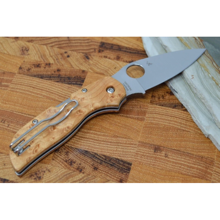 Couteau Spyderco Chaparral Maple Lame Acier CTS HXP Manche Bois Lockback Clip SC152WDP - Livraison Gratuite