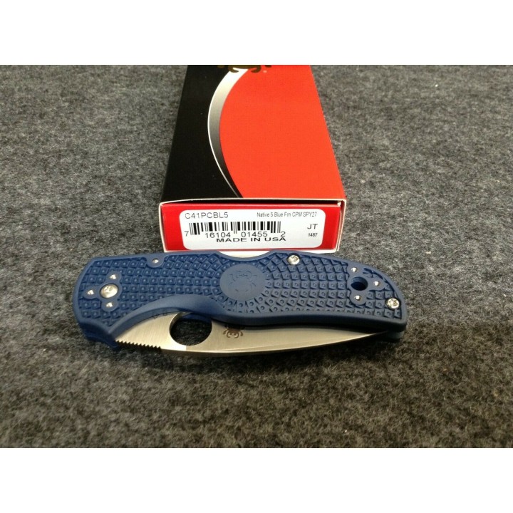 Couteau Spyderco Native 5 Lame Acier CPM-SPY27 Manche Blue FRN Lockback USA SC41PCBL5 - Livraison Gratuite