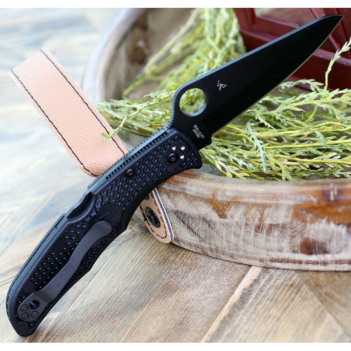 Couteau Spyderco Pacific Salt 2 Black Lame Acier H1 Manche FRN Lockback Clip Japan SC91PBBK2 - Livraison Gratuite