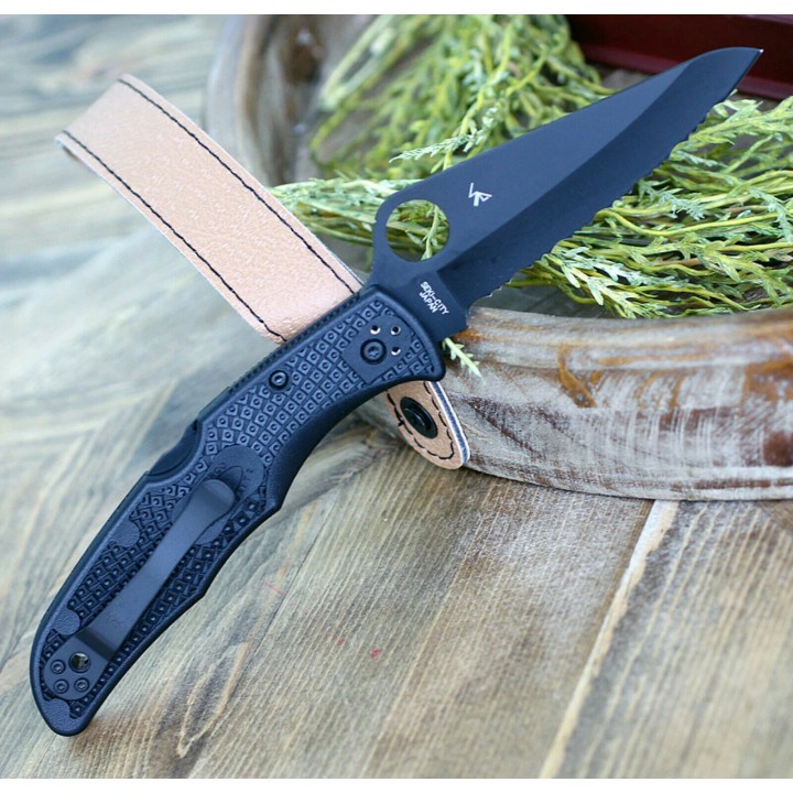Couteau Spyderco Pacific Salt 2 Black Lame Acier H1 Serr Manche FRN Lockback Clip Japan SC91SBBK2 - Livraison Gratuite