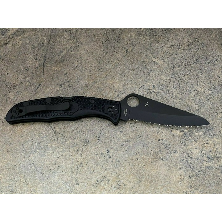 Couteau Spyderco Pacific Salt 2 Black Lame Acier H1 Serr Manche FRN Lockback Clip Japan SC91SBBK2 - Livraison Gratuite