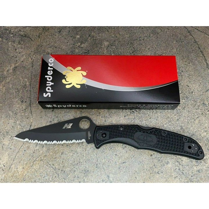 Couteau Spyderco Pacific Salt 2 Black Lame Acier H1 Serr Manche FRN Lockback Clip Japan SC91SBBK2 - Livraison Gratuite