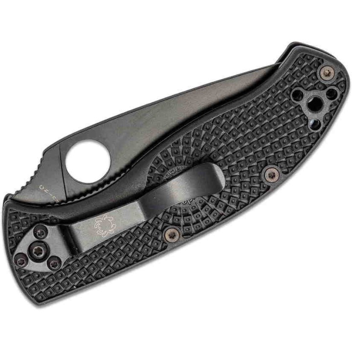 Couteau Spyderco Tenacious Black Lame Acier 8Cr13MoV Serr Manche FRN Linerlock Clip SC122PSBBK - Livraison Gratuite