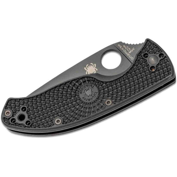 Couteau Spyderco Tenacious Black Lame Acier 8Cr13MoV Serr Manche FRN Linerlock Clip SC122PSBBK - Livraison Gratuite