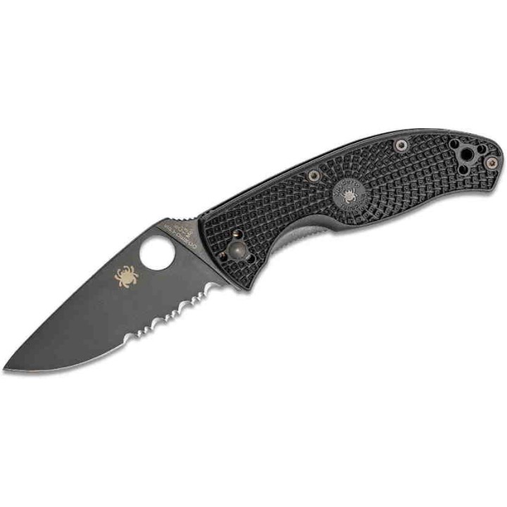 Couteau Spyderco Tenacious Black Lame Acier 8Cr13MoV Serr Manche FRN Linerlock Clip SC122PSBBK - Livraison Gratuite