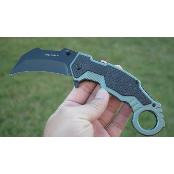 TF1001GN Couteau Tac Force Karambit A/O Lame Acier 3Cr13 Manche Alu Black/Green - Livraison Gratuite