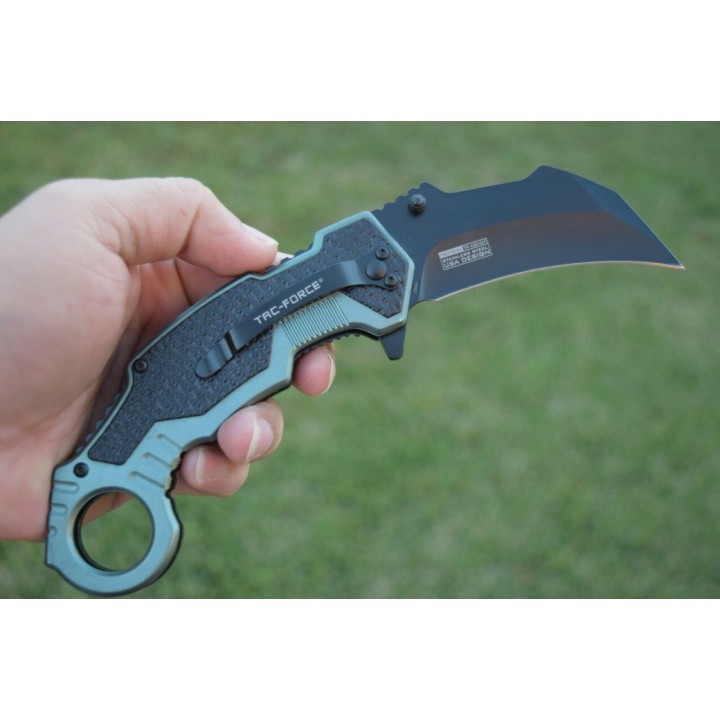 TF1001GN Couteau Tac Force Karambit A/O Lame Acier 3Cr13 Manche Alu Black/Green - Livraison Gratuite