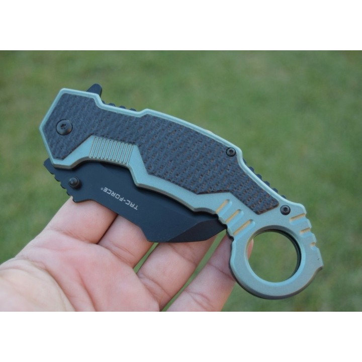TF1001GN Couteau Tac Force Karambit A/O Lame Acier 3Cr13 Manche Alu Black/Green - Livraison Gratuite