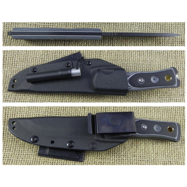Couteau de Survie Tops BOB Hunter Bushcraft Acier 1095 Manche G-10 Black/White Etui Kydex USA TPBROSGB - Livraison Gratuite