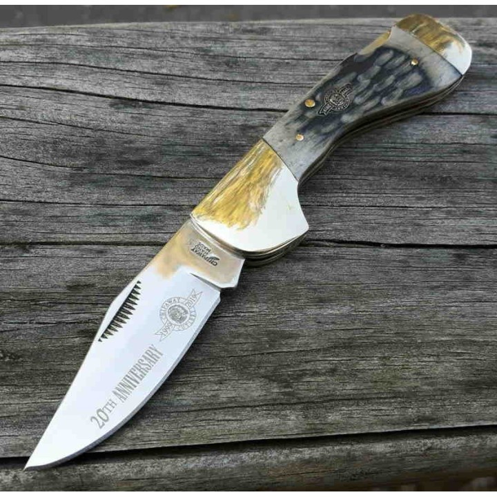 Couteau Frost Cutlery Choctaw 20th Annversary Lame Acier Inox Manche Os Lockback FCW105GY20 - Livraison Gratuite