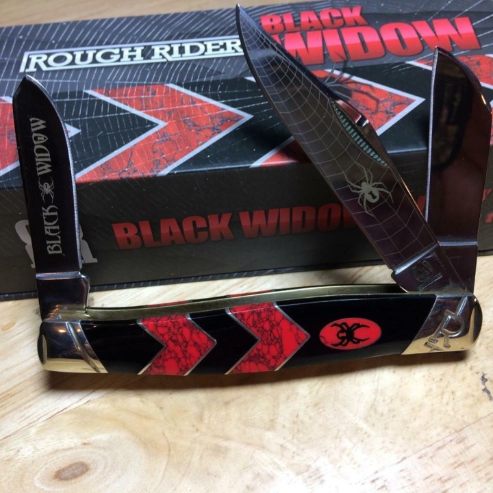 Couteau Rough Rider Stockman Black Widow 2 Lames Acier 440 Manche Araignée RR1671 - Livraison Gratuite