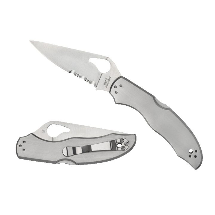 Couteau Spyderco Byrd Harrier 2 Stainless Lame Acier 8Cr13MoV Manche Acier Lockback Clip BY01PS2 - Livraison Gratuite