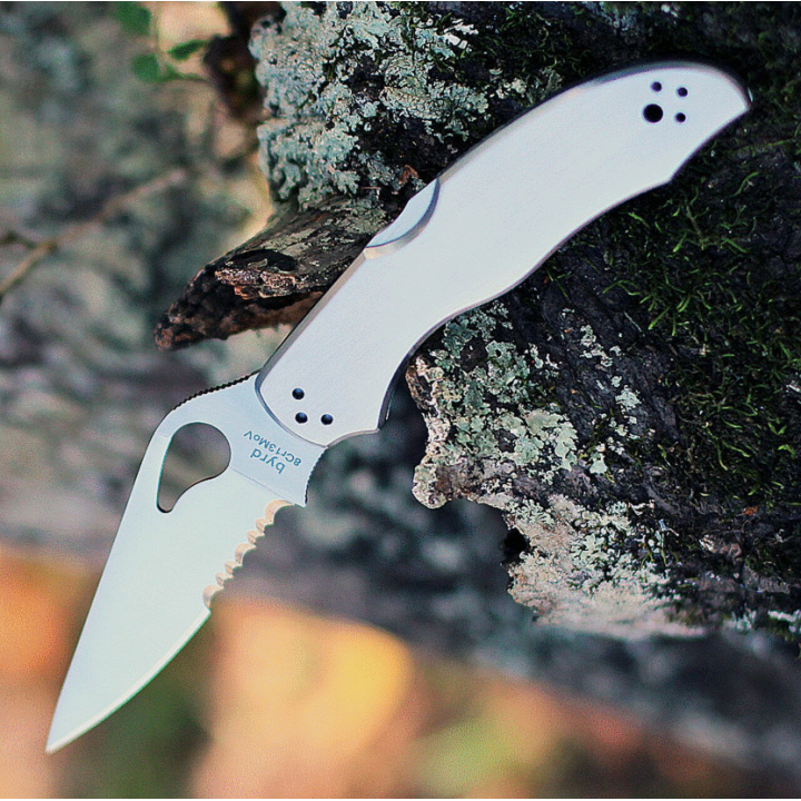 Couteau Spyderco Byrd Harrier 2 Stainless Lame Acier 8Cr13MoV Manche Acier Lockback Clip BY01PS2 - Livraison Gratuite