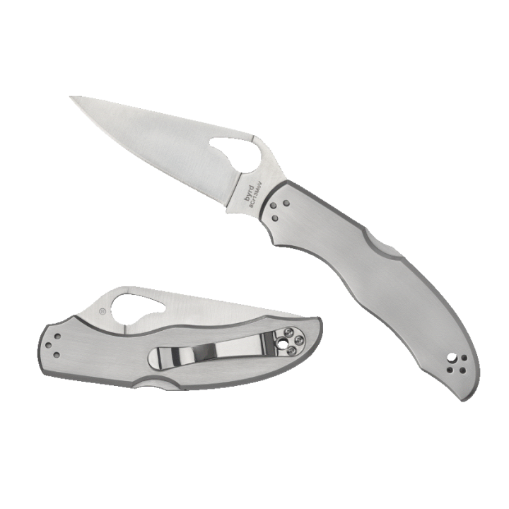 Couteau Spyderco Byrd Harrier 2 Stainless Lame Acier 8Cr13MoV Manche Acier Lockback Clip BY01P2 - Livraison Gratuite