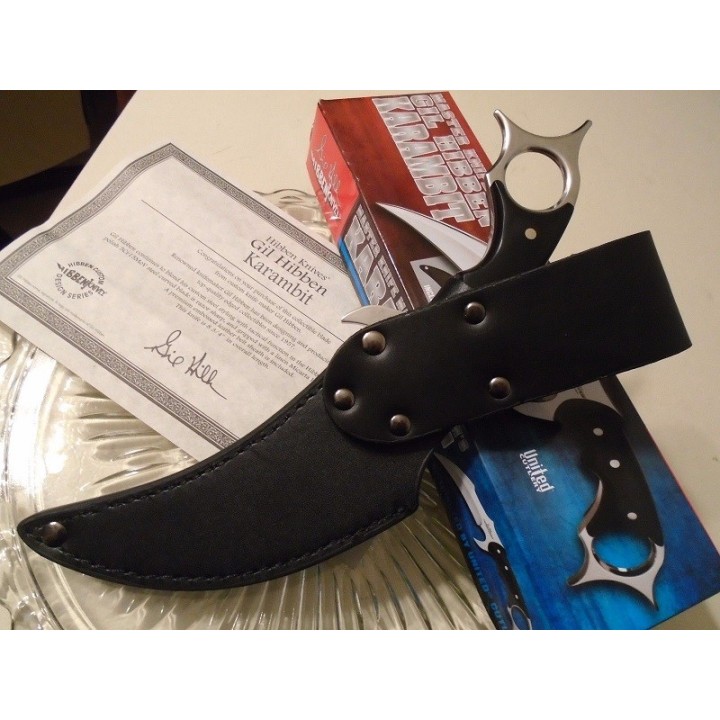 Couteau Karambit Gil Hibben Silver Chrome Lame Acier 5Cr15 Manche Micarta Etui Cuir GH5054 - Livraison Gratuite