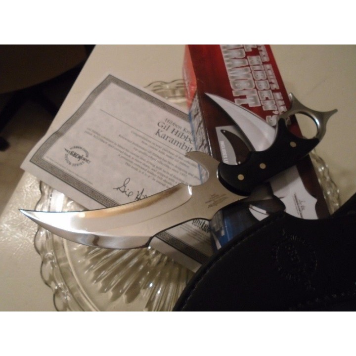 Couteau Karambit Gil Hibben Silver Chrome Lame Acier 5Cr15 Manche Micarta Etui Cuir GH5054 - Livraison Gratuite