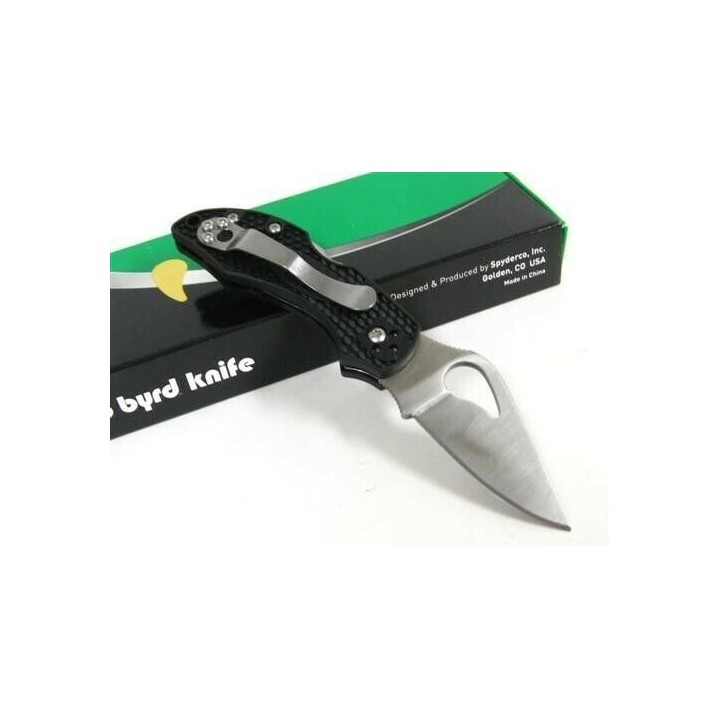 BY10PBK2 Spyderco Byrd Robin 2 8CR13MOV Plain Blade FRN Handles Lockback Clip - Livraison Gratuite