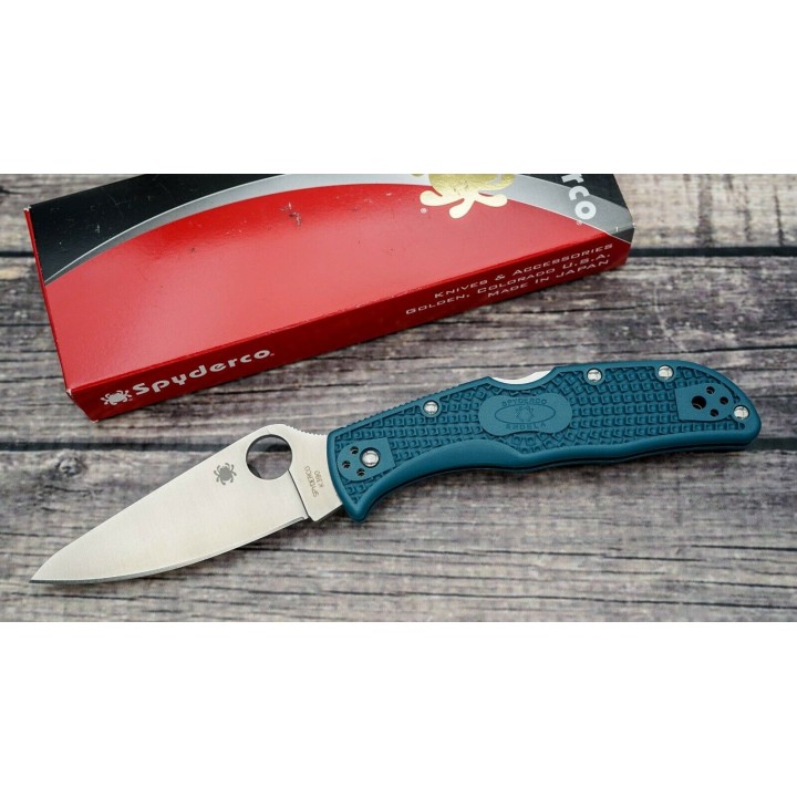 Couteau Spyderco Endela K390 Manche FRN Blue Lame Acier K390 Lockback Clip Made Japan SC243FPK390 - Livraison Gratuite