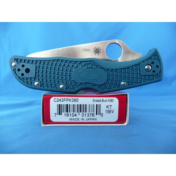 Couteau Spyderco Endela K390 Manche FRN Blue Lame Acier K390 Lockback Clip Made Japan SC243FPK390 - Livraison Gratuite