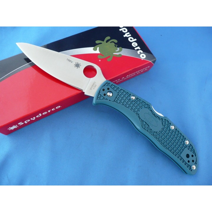 Couteau Spyderco Endela K390 Manche FRN Blue Lame Acier K390 Lockback Clip Made Japan SC243FPK390 - Livraison Gratuite