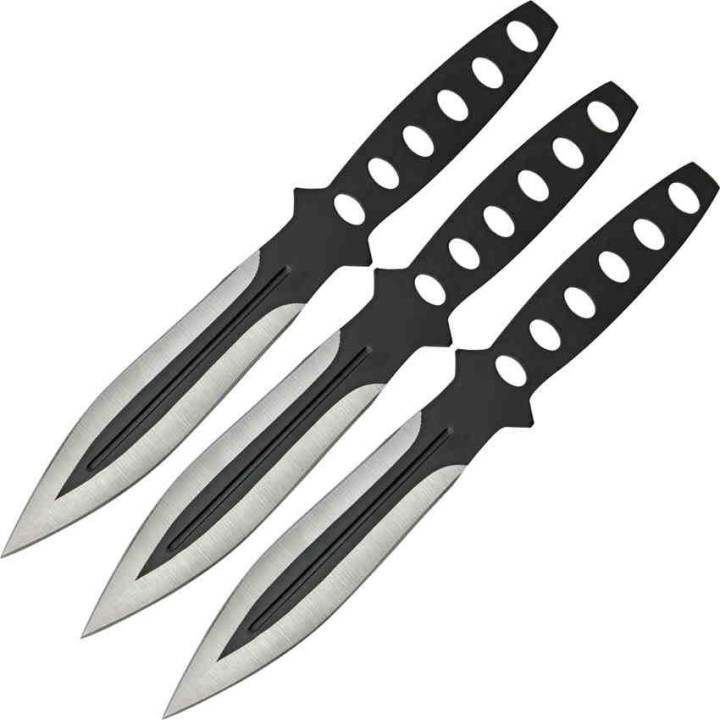 Lot de 3 Couteaux de Lancer Acier Inox Professionnels du Cirque Etui Nylon CN21095303 - Livraison Gratuite