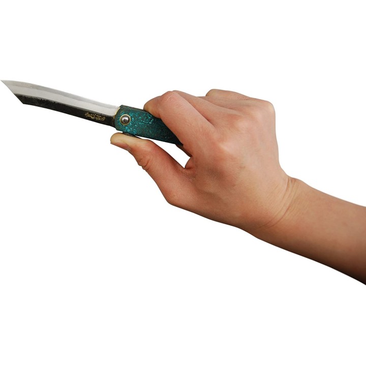 HIGO153 Couteau Higonokami Koriwa Turquoise Blue Paper Manche Laiton Turquoise Made In Japan - Livraison Gratuite