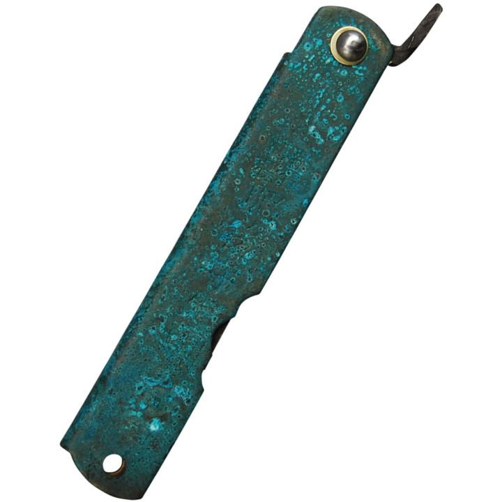HIGO153 Couteau Higonokami Koriwa Turquoise Blue Paper Manche Laiton Turquoise Made In Japan - Livraison Gratuite