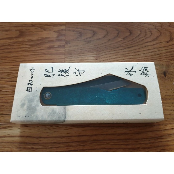 HIGO153 Couteau Higonokami Koriwa Turquoise Blue Paper Manche Laiton Turquoise Made In Japan - Livraison Gratuite