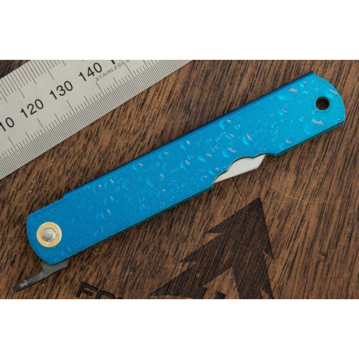 HIGO28 Couteau Higonokami Mizushibuki Splash Blue Paper Manche Métal Gouttes d'Eau Made In Japan - Livraison Gratuite