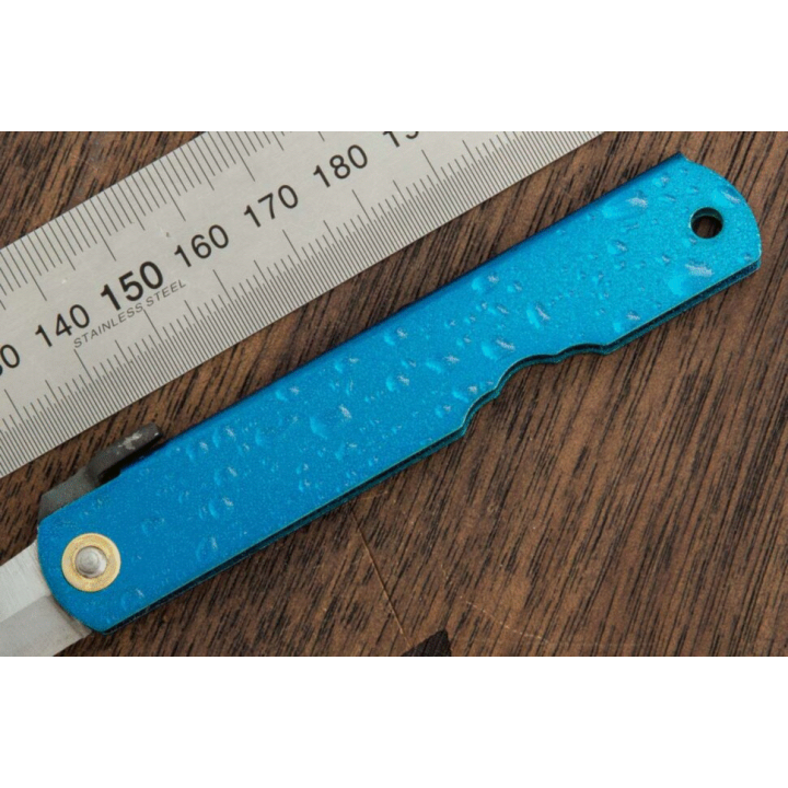 HIGO28 Couteau Higonokami Mizushibuki Splash Blue Paper Manche Métal Gouttes d'Eau Made In Japan - Livraison Gratuite