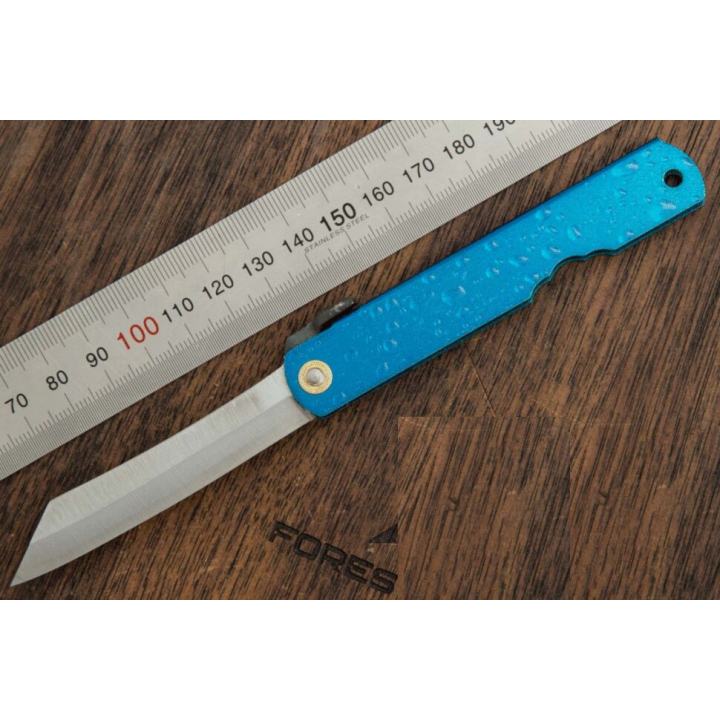 HIGO28 Couteau Higonokami Mizushibuki Splash Blue Paper Manche Métal Gouttes d'Eau Made In Japan - Livraison Gratuite
