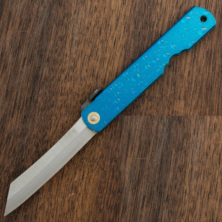 HIGO28 Couteau Higonokami Mizushibuki Splash Blue Paper Manche Métal Gouttes d'Eau Made In Japan - Livraison Gratuite