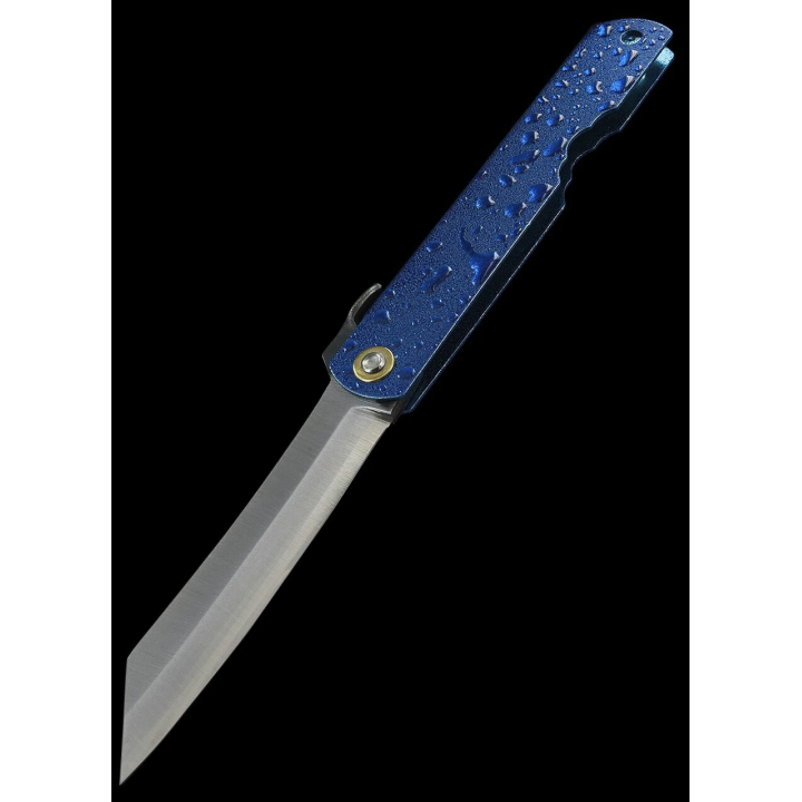 HIGO28 Couteau Higonokami Mizushibuki Splash Blue Paper Manche Métal Gouttes d'Eau Made In Japan - Livraison Gratuite