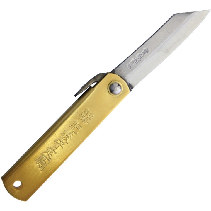 HIGO75BS Couteau Higonokami Brass Blue Paper Manche Laiton Pochette Bleu Japan - Livraison Gratuite