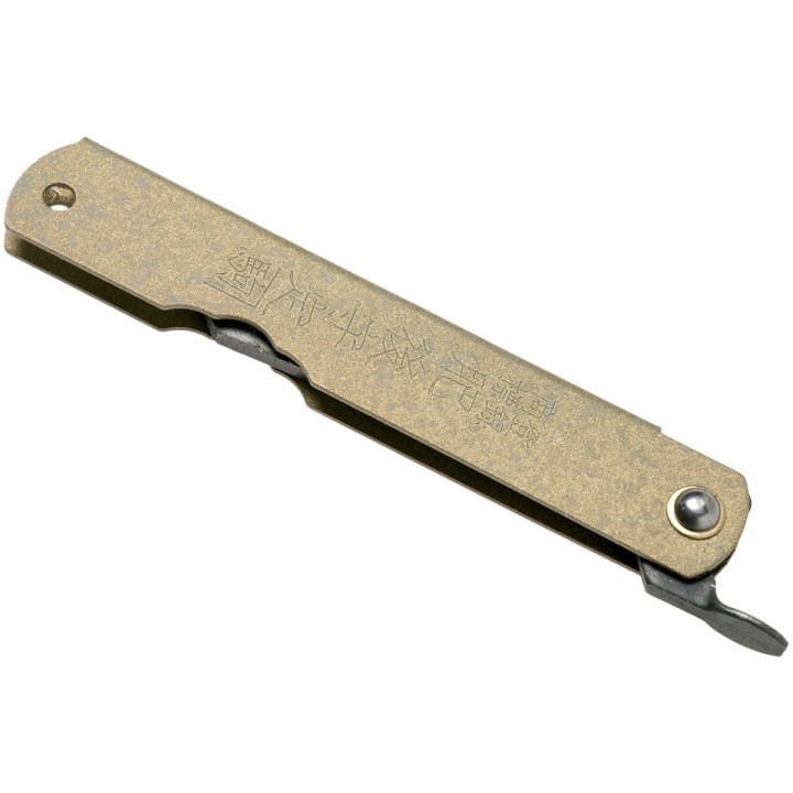 HIGOC1B Couteau Higonokami N° 1 Folder Blue Paper Manche Métal Bronze Japan - Livraison Gratuite