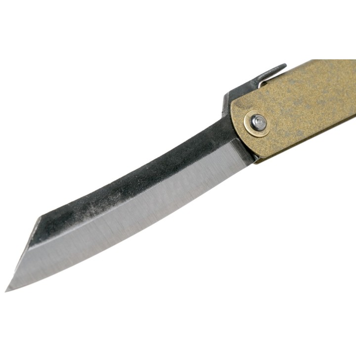 HIGOC1B Couteau Higonokami N° 1 Folder Blue Paper Manche Métal Bronze Japan - Livraison Gratuite