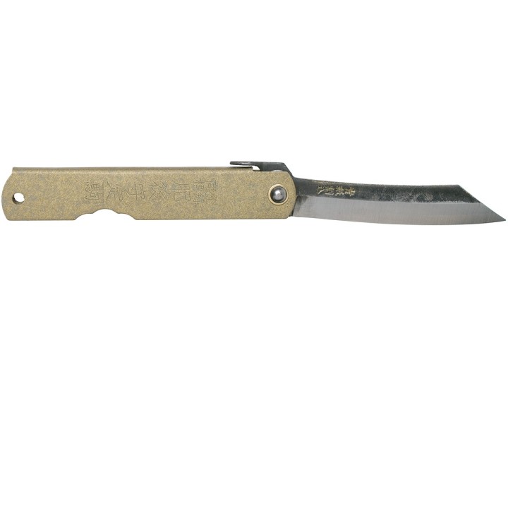 HIGOC1B Couteau Higonokami N° 1 Folder Blue Paper Manche Métal Bronze Japan - Livraison Gratuite