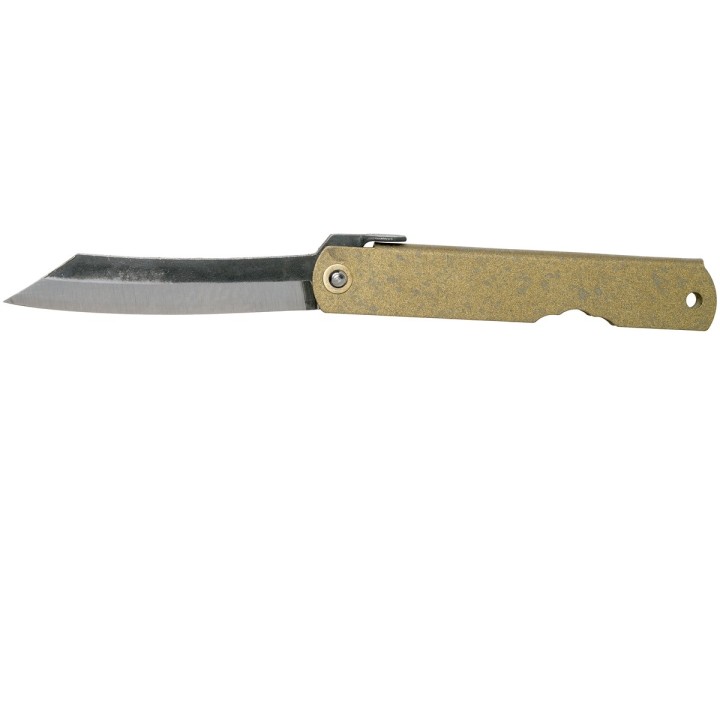HIGOC1B Couteau Higonokami N° 1 Folder Blue Paper Manche Métal Bronze Japan - Livraison Gratuite