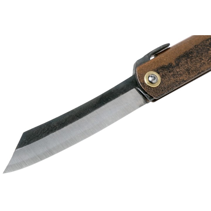 HIGOC2B Couteau Higonokami N° 2 Folder Blue Paper Manche Métal Black/Brown Made Japan - Livraison Gratuite