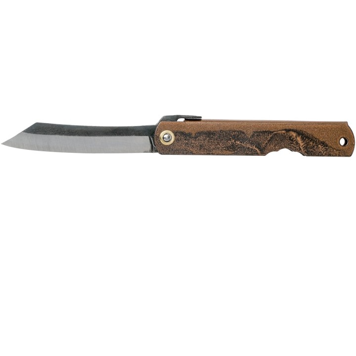HIGOC2B Couteau Higonokami N° 2 Folder Blue Paper Manche Métal Black/Brown Made Japan - Livraison Gratuite