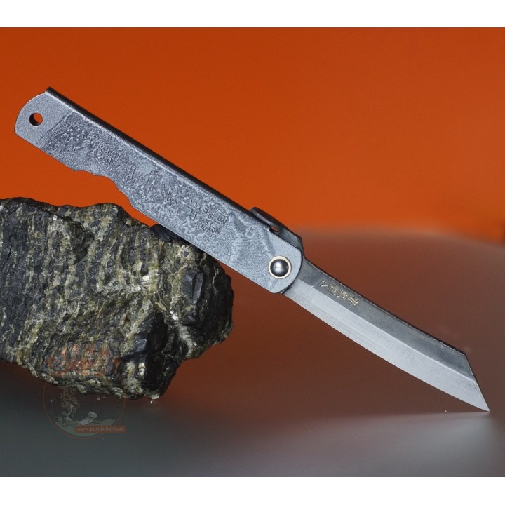 HIGOC3B Couteau Higonokami N° 3 Folder Blue Paper Manche Métal Black/Gray Made Japan - Livraison Gratuite