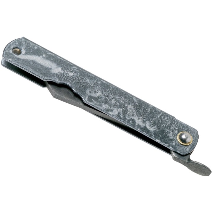 HIGOC3B Couteau Higonokami N° 3 Folder Blue Paper Manche Métal Black/Gray Made Japan - Livraison Gratuite