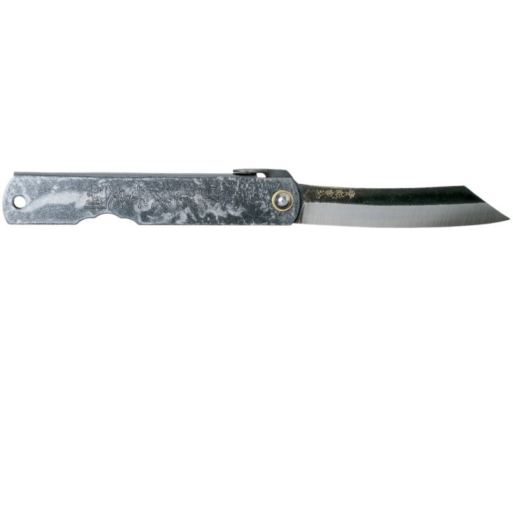 HIGOC3B Couteau Higonokami N° 3 Folder Blue Paper Manche Métal Black/Gray Made Japan - Livraison Gratuite