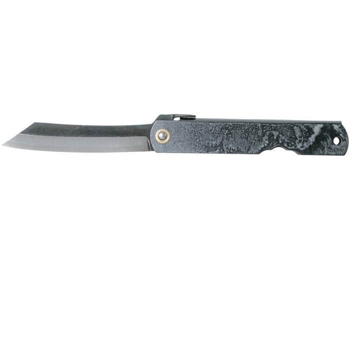 HIGOC3B Couteau Higonokami N° 3 Folder Blue Paper Manche Métal Black/Gray Made Japan - Livraison Gratuite